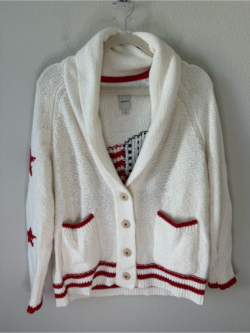 Maeve Shawl Collar American Flag
Cardigan Sweater SZ S - Picture 2 of 7